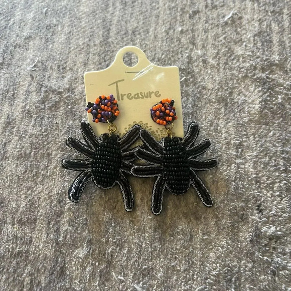 Halloween Black Spider Seed Bead Earrings new - Picture 3 of 4